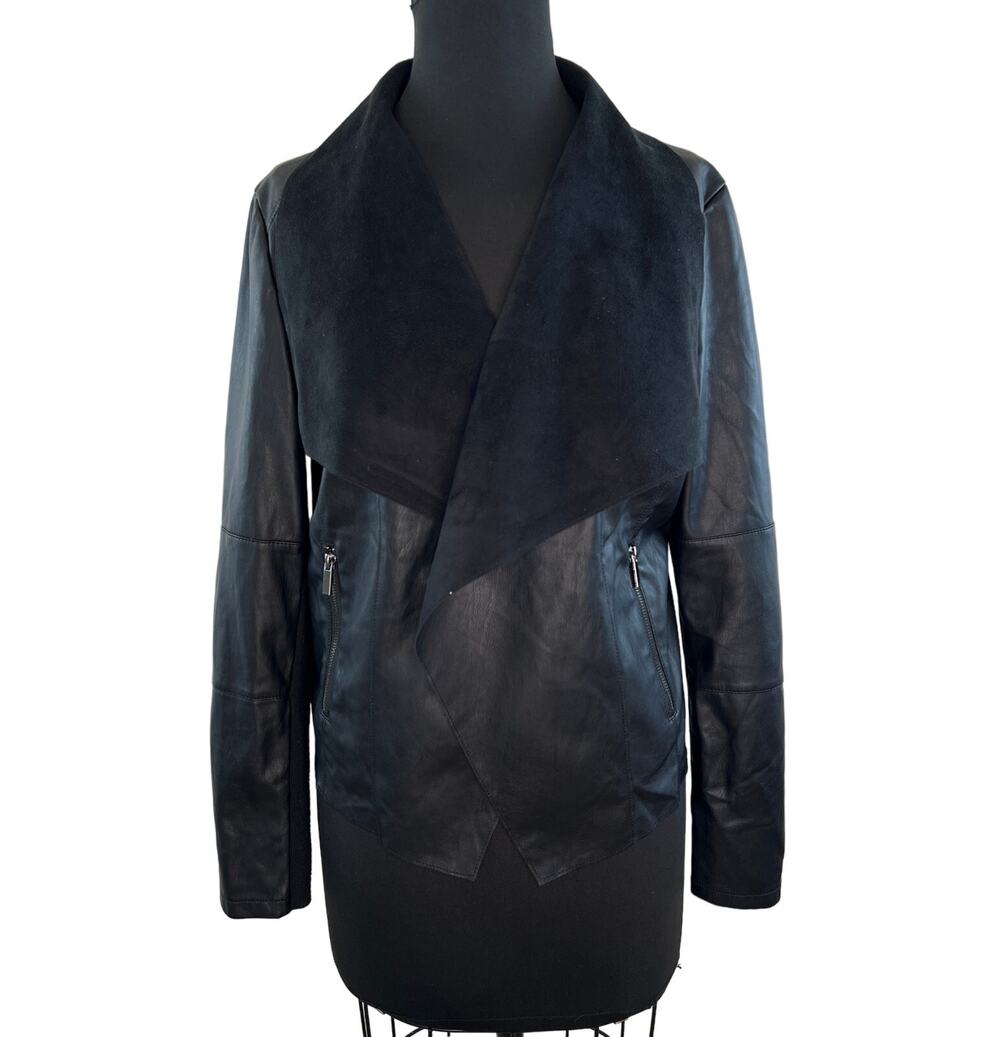 Bagatelle Black Long Sleeve Faux Leather Drape Open Womens Jacket Size L